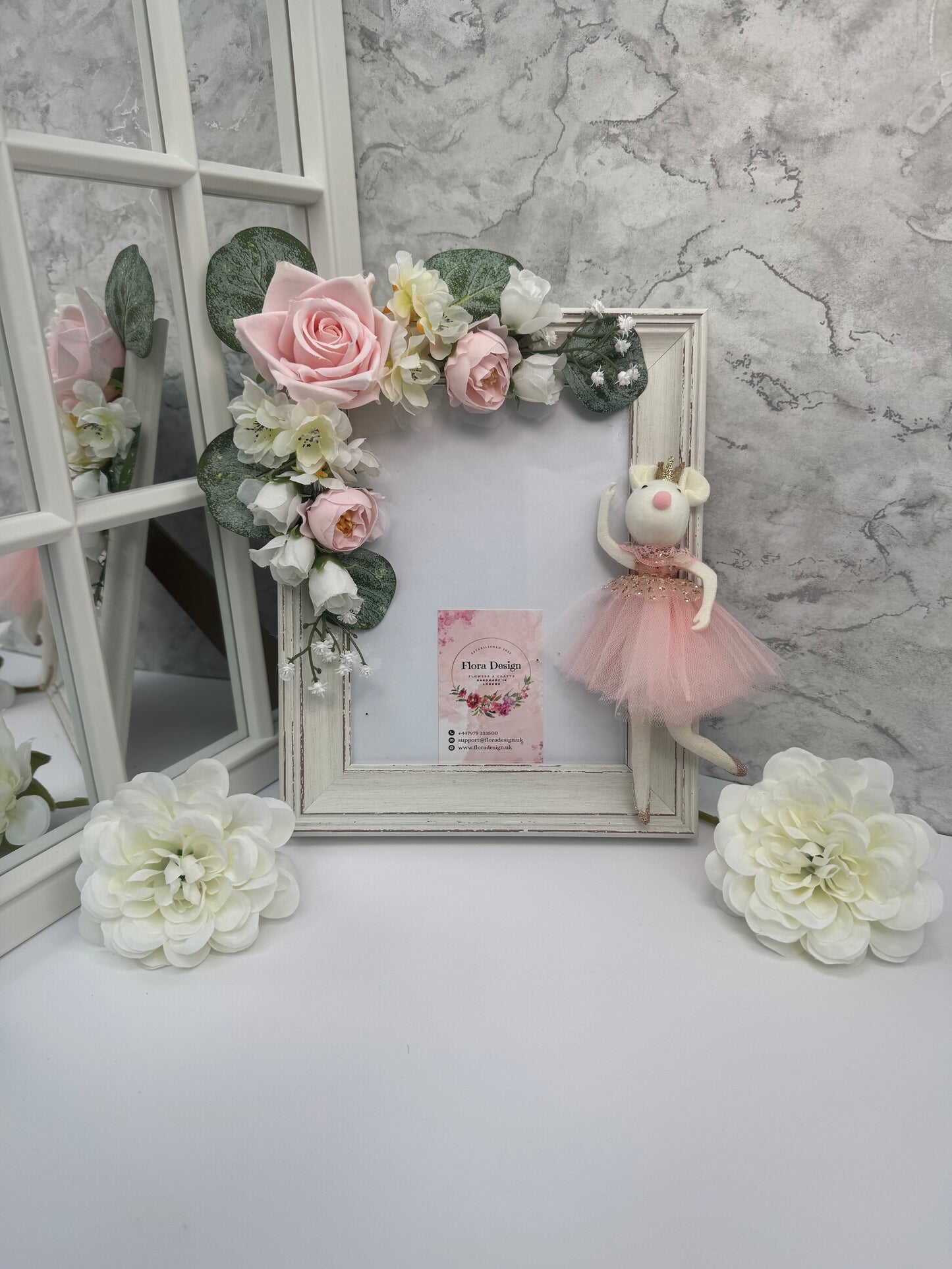 Pink mouse ballerina floral photo frame